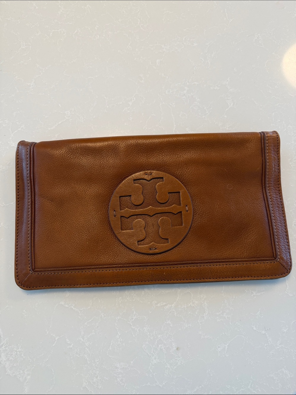 Tory Burch Brown Leather Logo Clutch